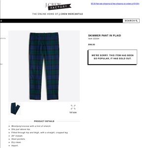 Jcrew Skimmer Pant in Plaid, size 8